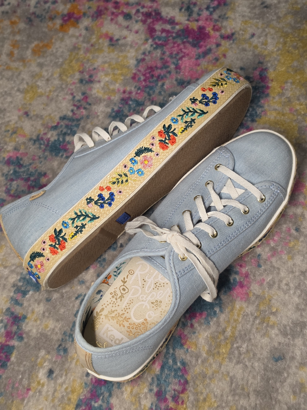 Keds x Rifle Paper Co Rosalie Embroidered Triple Kick Sneakers Size 10
